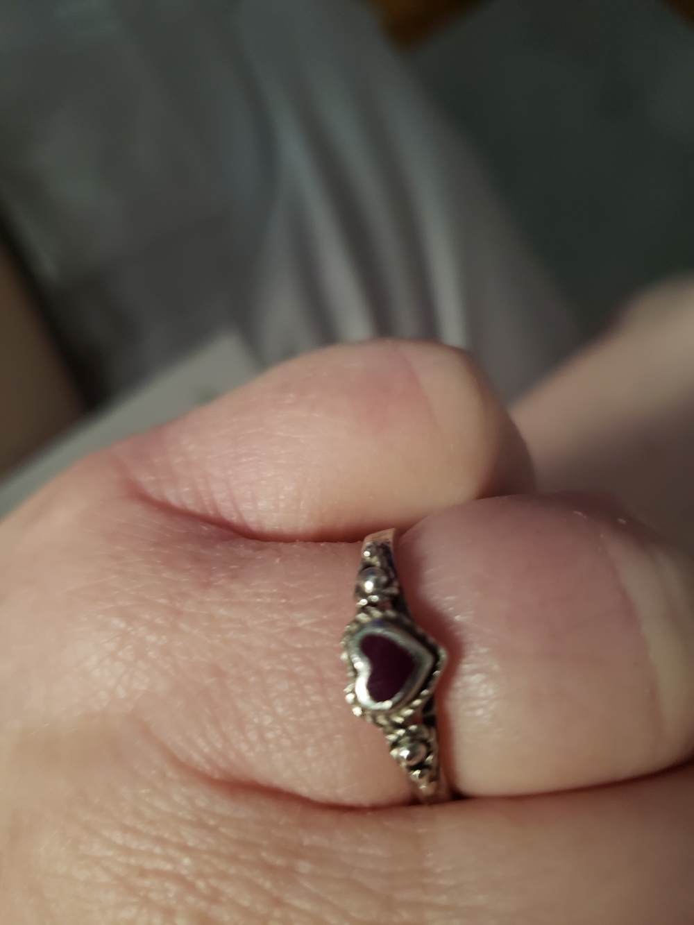Sterling Silver Heart Ring with Deep Red Enamel